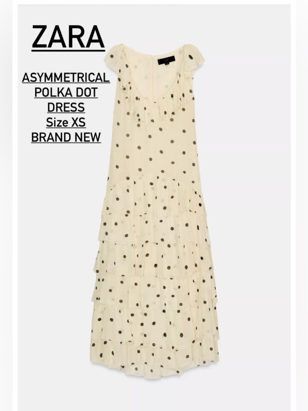 Zara Cream Dress with Black Polka Dots — Asymmetrical Tiered Ruffles